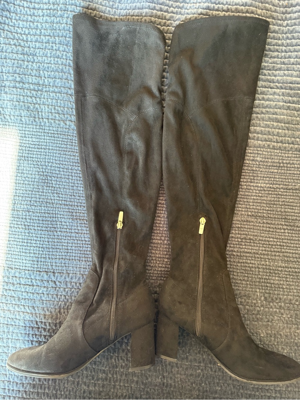 Marc Fisher Black Suede Knee-High to Over-the Knee Block Heel Boots